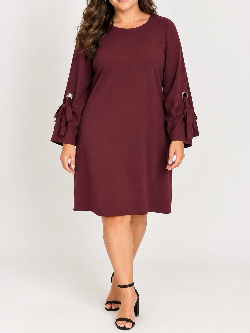 Vince Camuto Wine Long-Sleeve Tie-Sleeve Shift Dress